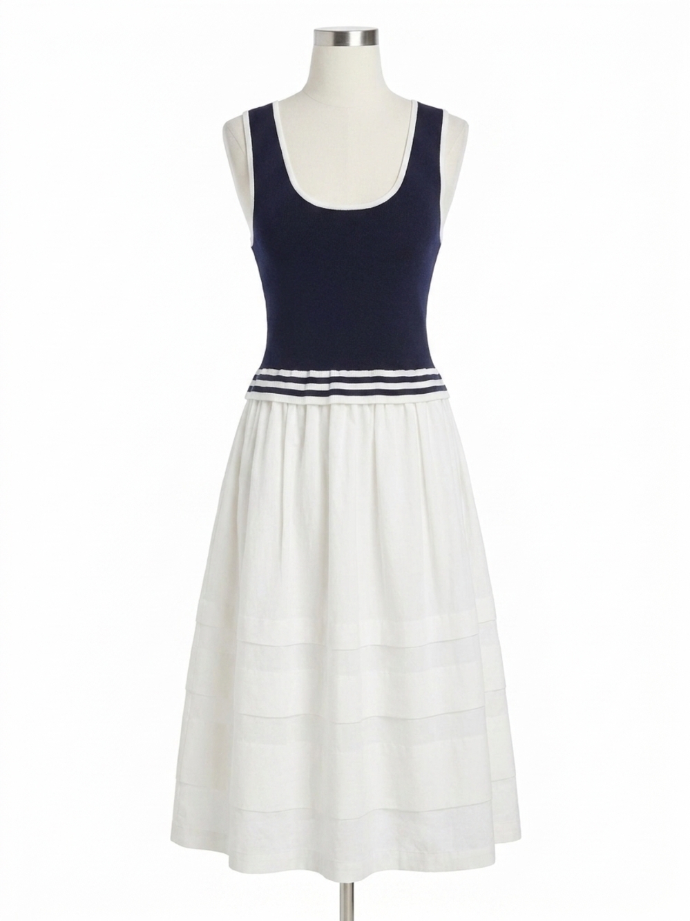 NEW FIFTEEN TWENTY contrast midi dress in navy with white